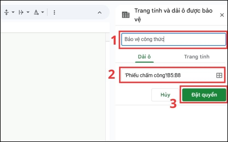 Cách khóa vùng dữ liệu trong Google Sheets bước 2