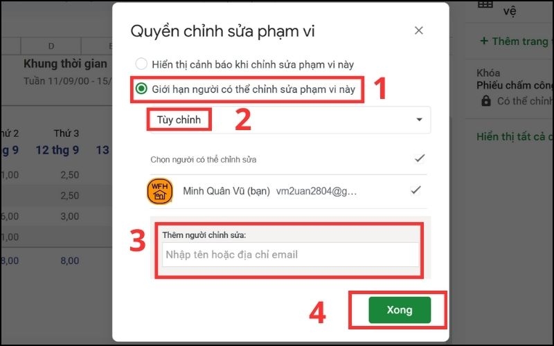 Thao tác thiết lập quyền chỉnh sửa