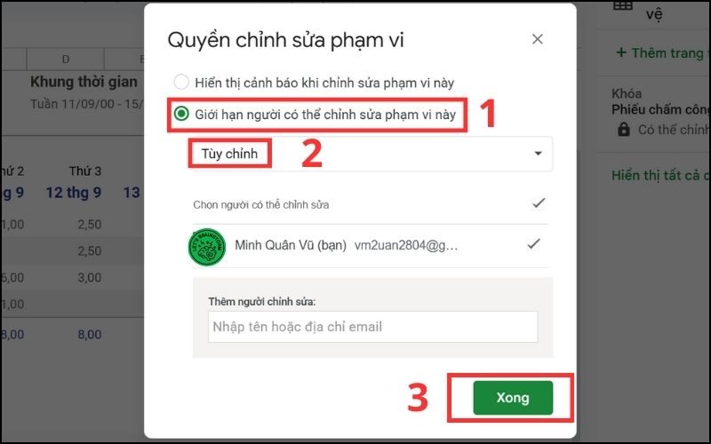 Quyền chỉnh sửa phạm vi tùy chỉnh