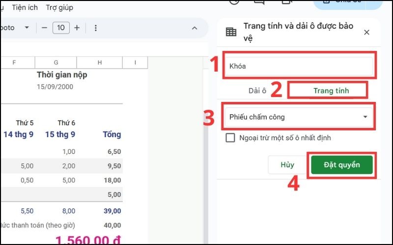 Cách khóa Sheet trong Google Sheets bước 2