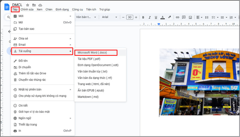 Tải tài liệu Google Docs về máy