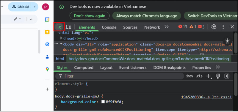 Bấm vào biểu tượng mũi tên