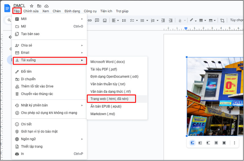 Tải toàn bộ nội dung Google Docs