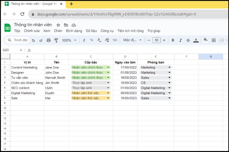 Chuẩn bị dữ liệu trên Google Sheets cho ứng dụng AppSheet