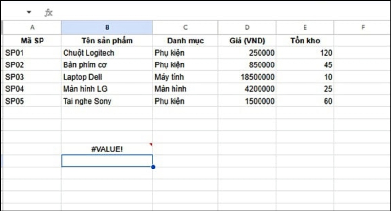 Lỗi #VALUE! trong hàm XLOOKUP 
