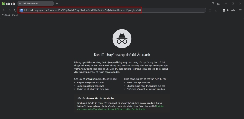 Dùng chế độ ẩn danh trên trình duyệt để mở google drive