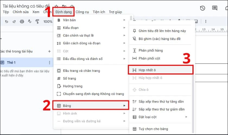Các bước hợp nhất, gộp ô trong bảng Google Docs