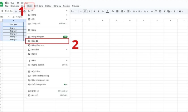 Chọn dữ liệu và chèn biểu đồ trong Google Sheets