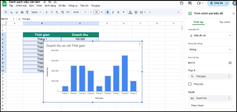 Tùy chỉnh biểu đồ cột cho phù hợp