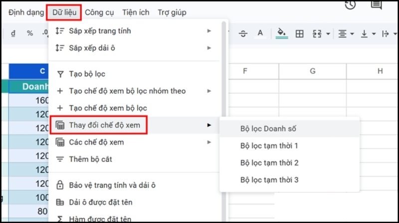 Thay đổi chế độ xem bộ lọc 
