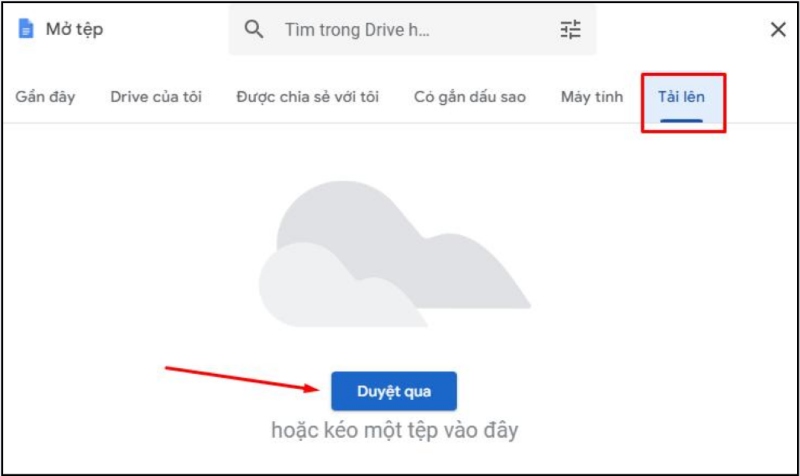 Upload file Word chứa mẫu khung lên Docs
