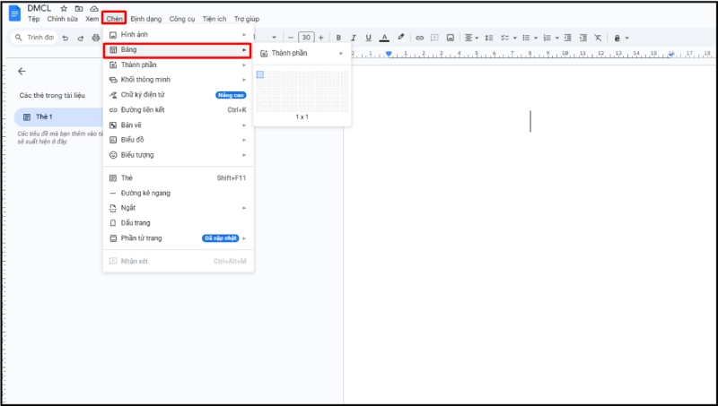 Chọn bảng 1x1 để tạo khung bìa