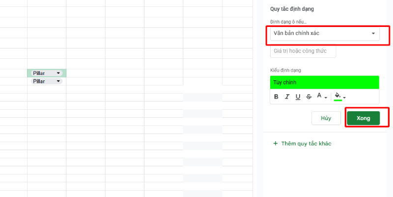 Chọn màu nền hoặc màu chữ tương ứng cho giá trị đó