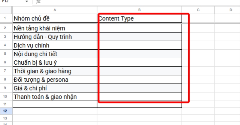 Chọn ô trống trong bảng tính Google Sheets.