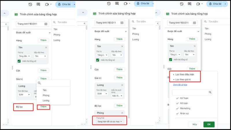 Thao tác dùng bộ lọc để tối ưu Pivot Table
