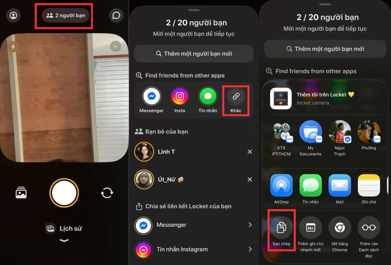 Thao tác thêm bạn Locket trên iPhone