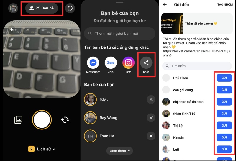 Thao tác thêm bạn Locket trên Android