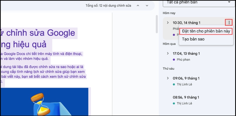 Đặt tên phiên bản Google Docs