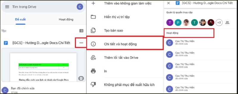 Các bước xem lịch sử chỉnh sửa Google Docs trên điện thoại qua Google Drive