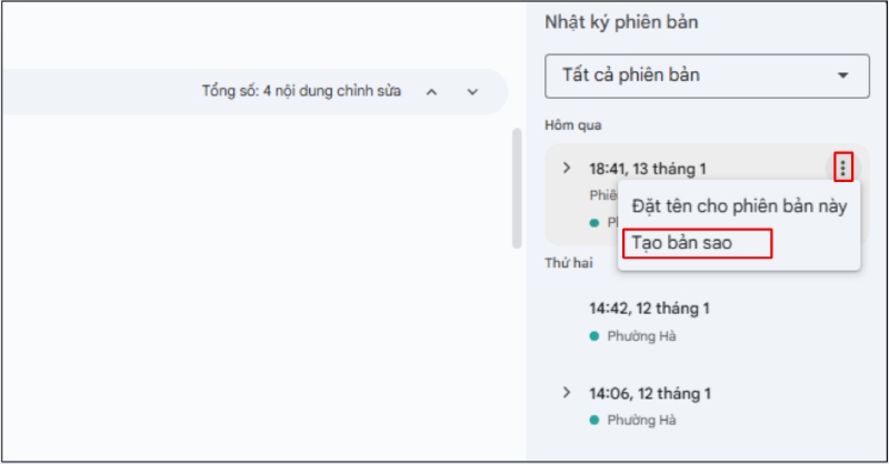 Tạo bản sao từ phiên bản mới nhất