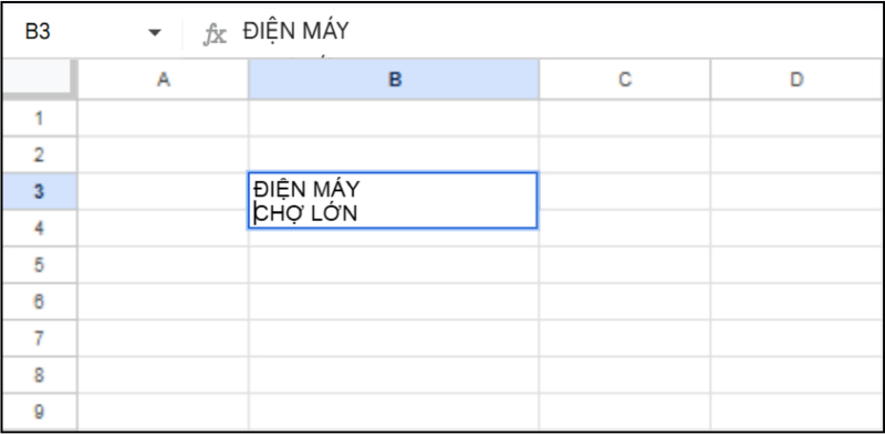 Nội dung trong một ô Google Sheets đã được xuống dòng