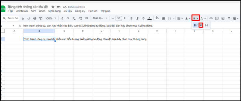 Bật tính năng xuống dòng tự động trên thanh công cụ Google Sheets