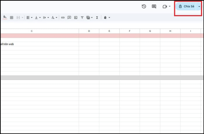 Giao diện Google Sheets với nút chia sẻ