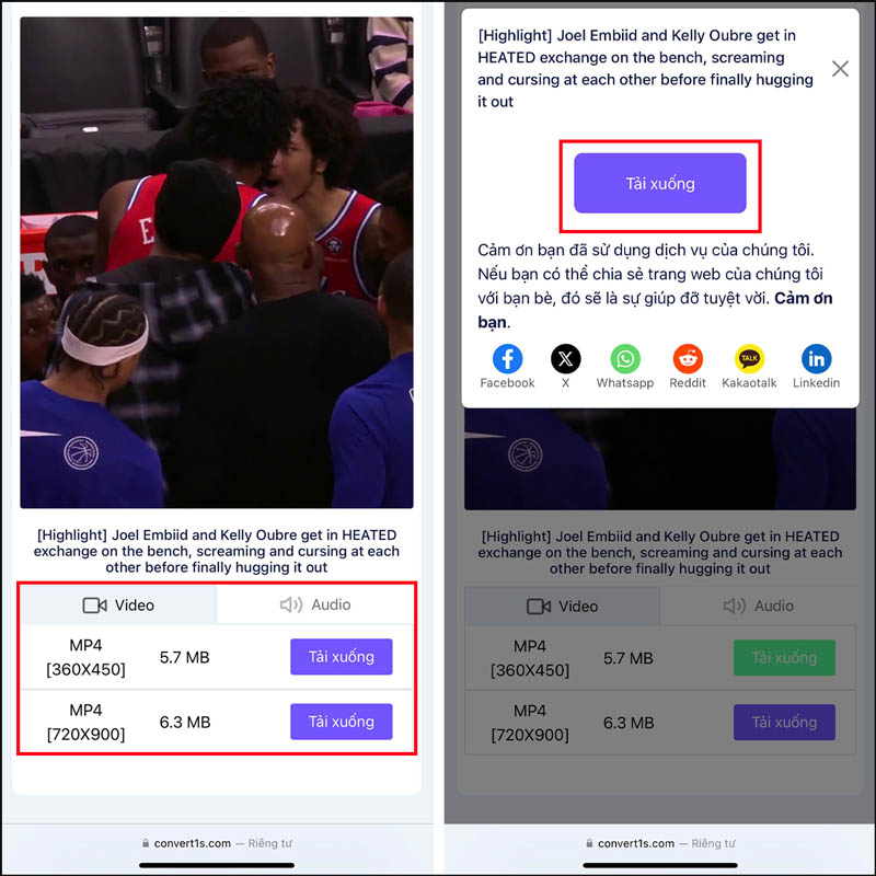 Chọn chất lượng video Reddit muốn tải xuống và nhấn Tải