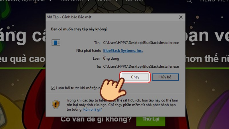 Chọn Chạy để khởi động file vừa tải