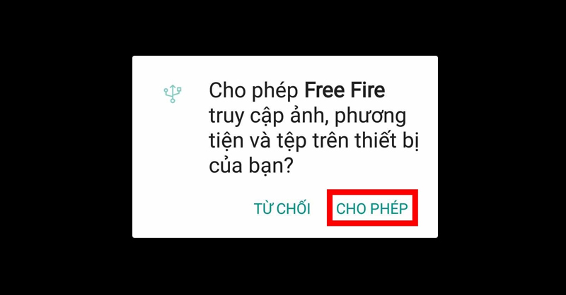 Chọn CHO PHÉP để Free Fire có thể truy cập ảnh, phương tiện và tệp