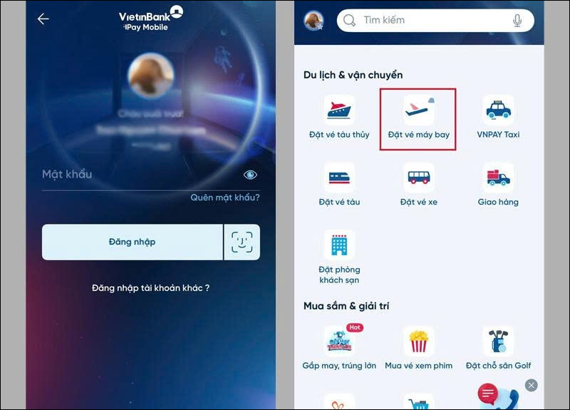 Chọn Đặt vé máy bay 