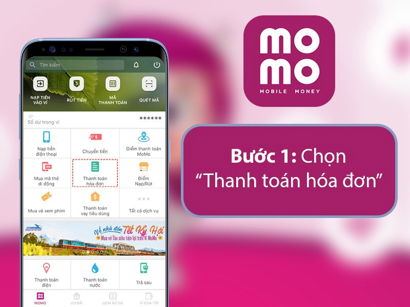 Chọn Thanh toán hóa đơn tại giao diện chính của ứng dụng