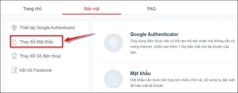 Chọn Thay đổi mật khẩu ở giao diện Menu bên trái