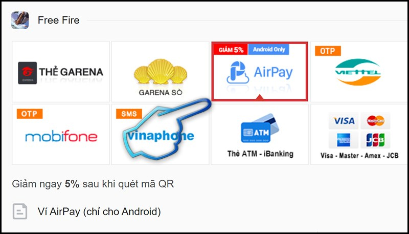 Chọn vào hình thức thanh toán AirPay