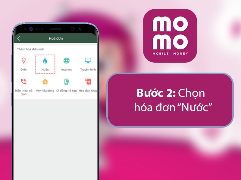 Chọn vào mục Nước trong Thanh toán hóa đơn