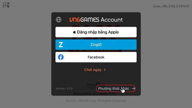 Trong giao diện đăng nhập Play Together chọn vào Phương thức khác