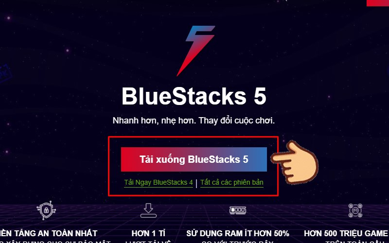 Chọn vào mục Tải BlueStacks