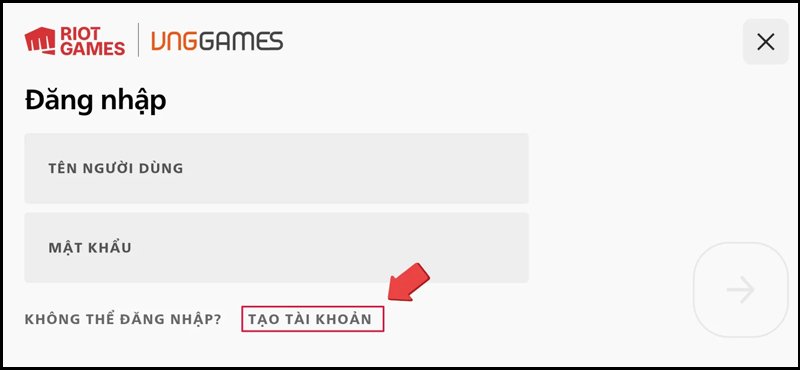 Chọn vào mục Tạo tài khoản