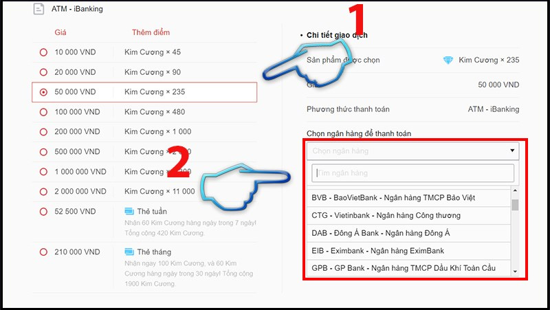 Chọn vào Tiếp tục để nạp thẻ Free Fire