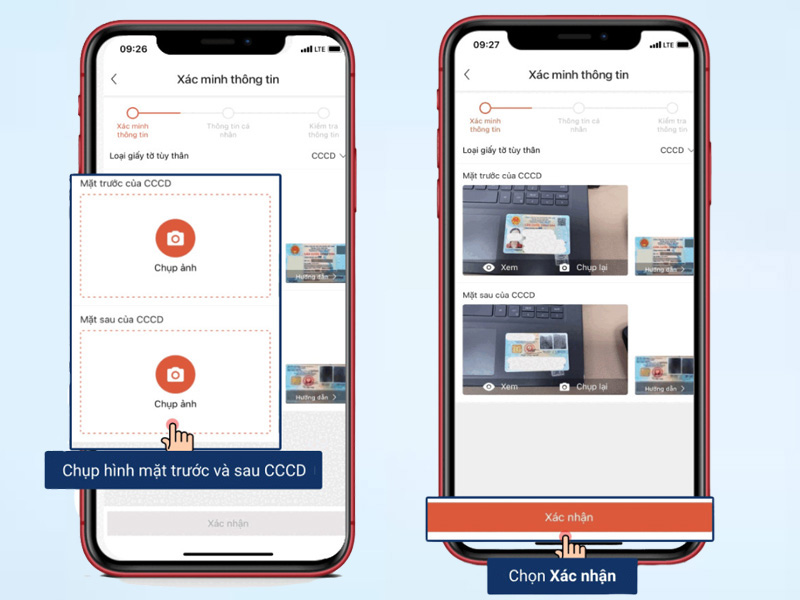 Chụp hình mặt trước và mặt sau CCCD, sau đó nhấn Xác nhận