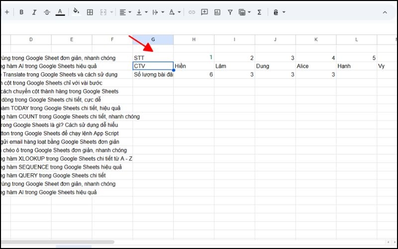 Xác định vị trí đặt dữ liệu sau khi chuyển cột thành hàng