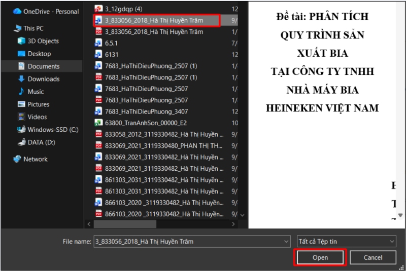 Chọn file Word trên máy tính để tải lên