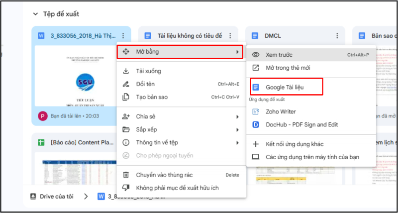 Mở file Word bằng Google Tài liệu từ Drive