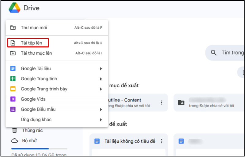 Chọn tải tệp Word lên Google Drive