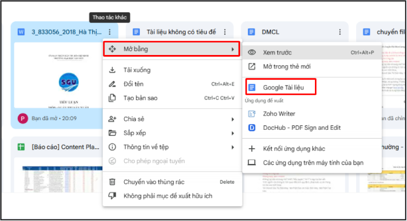 Mở file Word bằng Google Tài liệu trong Drive