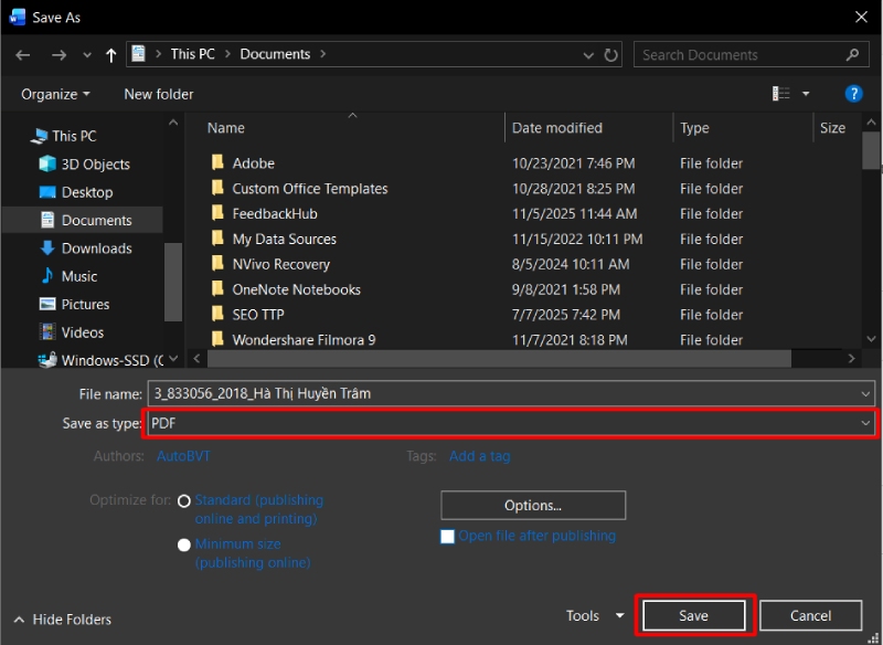 Lưu tài liệu Word dưới định dạng PDF