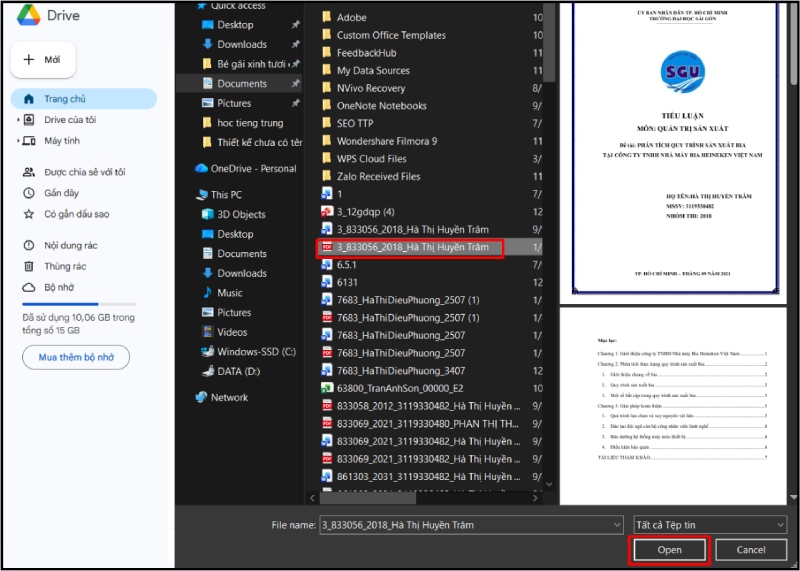 Mở lại file PDF đã tải lên Google Drive