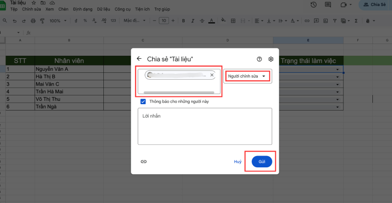 Thêm địa chỉ email người dùng mà bạn muốn chuyển quyền sỡ hữu