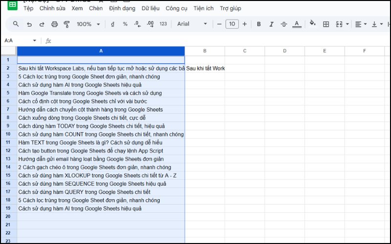Nhấn chọn vào cột bạn muốn cố định