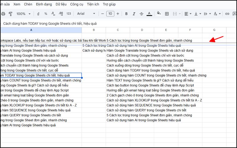 Nhấn giữ chuột và kéo xuống đến hàng bạn muốn cố định